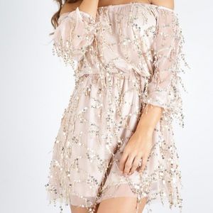 Gold Sequin Off the Shoulder Dress size Large (8) by Showpo